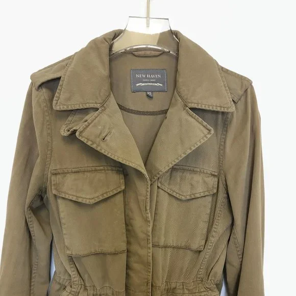 New Haven Supply Chino Jacket XS Tan Twill Cargo Pockets Cinch Waist - Picture 2 of 13